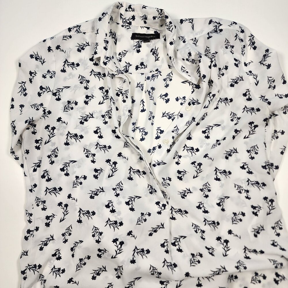 Banana Republic White Floral Riley Shirt Long Sleeve Button-Up Blouse Size M - Picture 6 of 16